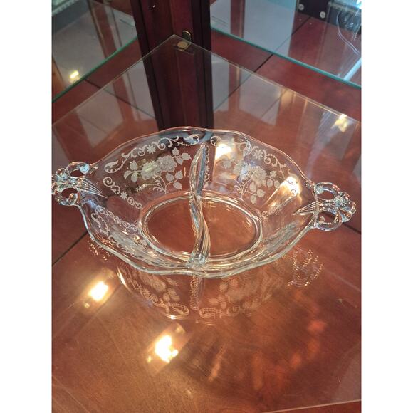 Rare Fostoria Midnight Rose Divided Relish Dish Etched Depression Glass Vtg 30s - Picture 6 of 7